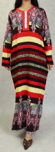 Robe orientale de maison en coton multi-couleur fleurie pour femme - Languette de couleur Rouge
