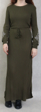 Robe longue en maille fine manche longue pour femme (Saison Automne - Hiver) - Couleur Kaki