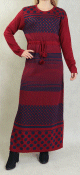 Robe en maille maxi-longue a motifs bicolore pour femme (Collection Automne-Hiver) - Couleur Rouge et Bleu marine