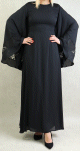 Robe de soiree maxi-longue elegante et raffinee manches kimono pour femme - Couleur Noir