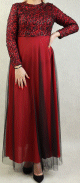 Robe de soiree tulle strass et broderies pour femme - Couleur rouge