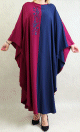 Robe de soiree bi-couleur effet papillon brodee pour femme - Couleur Framboise/Bleu marine