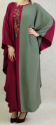 Robe de soiree bi-couleur effet papillon brodee pour femme - Couleur Framboise/Kaki