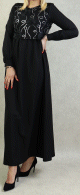 Robe elegante maxi-longue et ample bi-matiere pour femme (Grande taille disponible) - Couleur noir