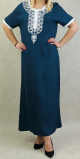 Robe longue manches courtes style oriental brodee avec strass et perle pour femme - Couleur Bleu petrole