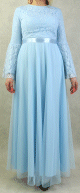 Robe de soiree ou de ceremonie elegante et classe en tulle et dentelle pour femme - Marque Amelis Paris - Couleur bleu ciel