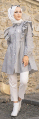 Tunique-chemise a volants ample pour femme (Vetement chale - Nouveaute) - Couleur des rayures noir et blanc