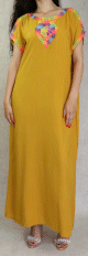 Robe d'ete et de maison avec fil multicolore pour femme - Couleur jaune moutarde