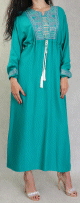 Robe femme moderne avec un lien a la taille - Couleur bleu turquoise