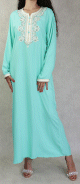Robe Orientale pour femme avec broderies et strass - Couleur Vert pastel