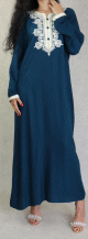 Robe Orientale pour femme avec broderies et strass - Couleur bleu petrole