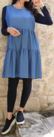 Tunique - Robe courte a volant couleur unie bleu jean