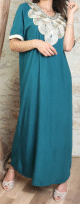 Robe orientale longue avec de broderie traditionnelle japonaise - Couleur Bleu canard