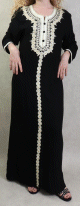 Robe longue avec broderies et strass style caftan marocaine pour femme - Couleur Noir