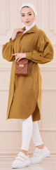 Chemise longue et ample pour femme (Vetement oversize pour hijab) - Couleur moutarde