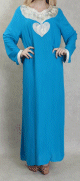 Robe longue style oriental avec borderie originale sous forme de coeur pour femme - Couleur bleu