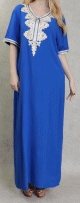 Robe orientale longue brodee manches courtes et decontractee pour femme - Couleur bleu roi