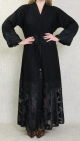 Robe Abaya Kimono Dubai noire de qualite avec ceinture de serrage interne, strass, perles et broderies ideale pour la fete de l'Aid 2022