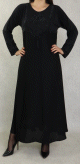 Robe Abaya Dubai noire de qualite avec broderie et strass dores et ceinture interne