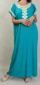 Robe orientale brodee manches courtes pour femmes - Couleur bleu-vert