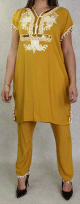 Jabador femme avec broderies - Deux pieces tunique et pantalon - Couleur moutarde