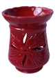 Photophore décoratif marocain en poterie de couleur Rouge Bordeau émaillé cerclé et orné de ciselures