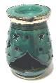 Photophore decoratif marocain oval en poterie de couleur bleu-verte emaille cercle et orne de ciselures