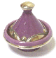 Mini tajine marocain decoratif en poterie cercle de metal argente de couleur violet emaille