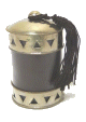 Photophore / Bougeoir en verre avec bougie cerclee de metal argente cisele termine d'un pompon en Sabra - Modele Marron