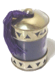 Photophore / Bougeoir en verre avec bougie cerclee de metal argente cisele termine d'un pompon en Sabra - Modele violet